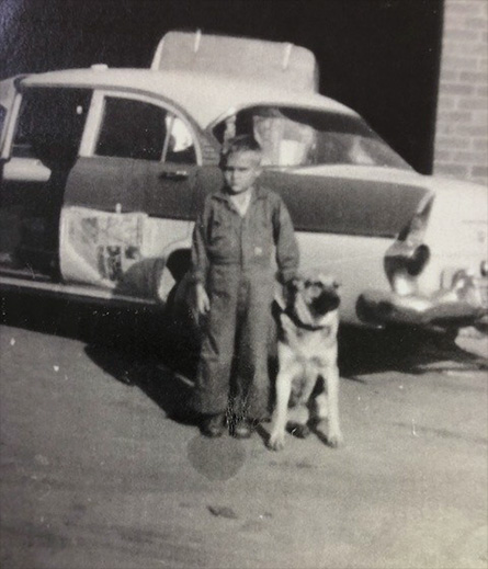 Cols Body Shop Dog with Car and boy Smash Repair